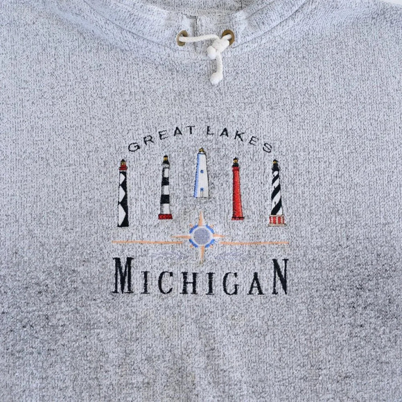 VTG 90S Gray Embroidered Great Lakes Mi Nautical  Light Towers Pull Over Sweater - Picture 8 of 9
